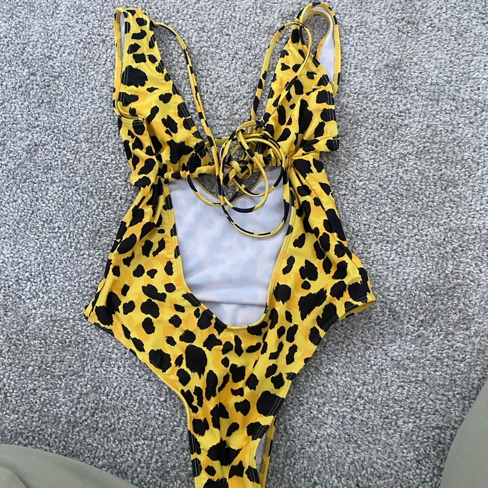 Front tie one piece bathing suit